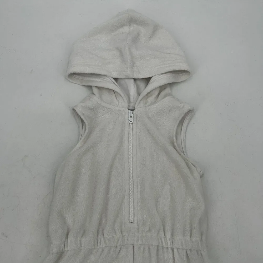 JANIE AND JACK Girl's White Hooded Terry Cloth Summer Romper Swim Cover Up 4T